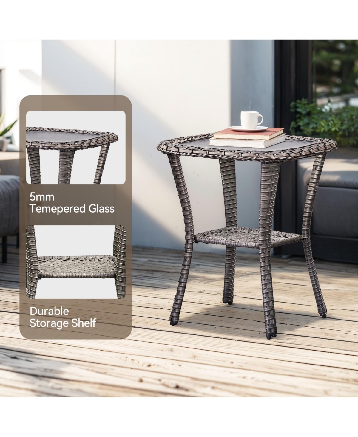 Gymojoy Crescent Swivel Glider Wicker Patio Conversation Set with Olefin 6 In. Thick Cushions/End Table (3-Piece)