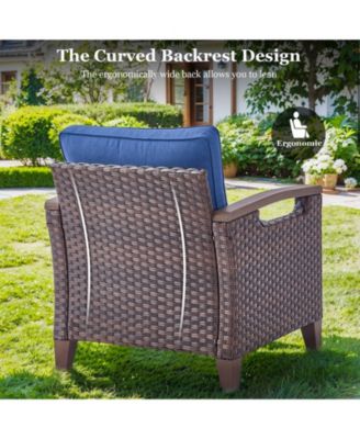 Farmhouse 2-Piece Brown PE Wicker Outdoor Lounge Chair with Olefin Cushions