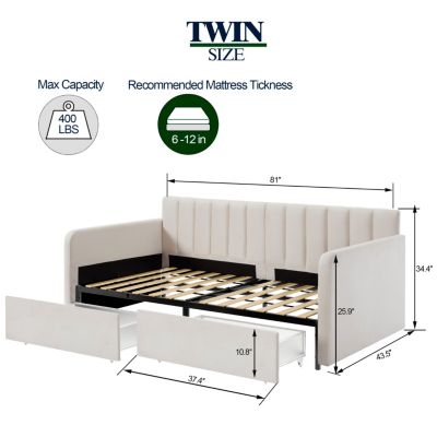 Upholstered Velvet Daybed, Twin, Ivory