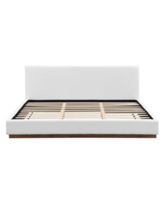 Elegant White Fabric Upholstered King Bed with Solid Wood Base