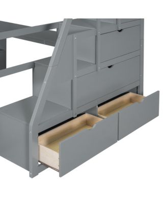 Full Size Loft Bed with 7 Drawers 2 Shelves and Desk