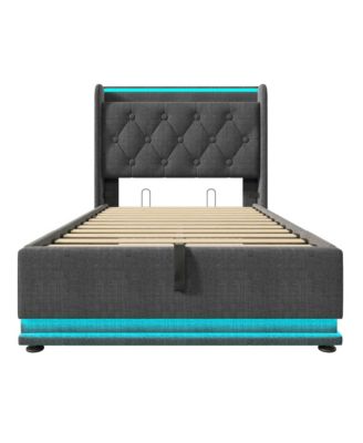 Twin-Size Upholstered LED Bed with Hydraulic Storage