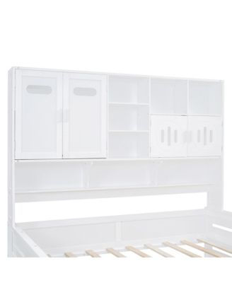 Wooden Daybed with Drawers, Cabinet, and Shelf