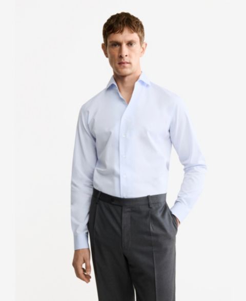 Мужская рубашка Mango Cotton Dress Shirt, цвет: Небесно-голубой