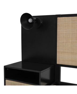 Queen Bed Frame with Nightstands and Lamps