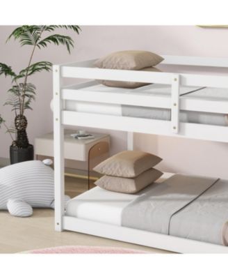 Twin over Twin Loft Bed with Ladder and Reinforced Slats, White