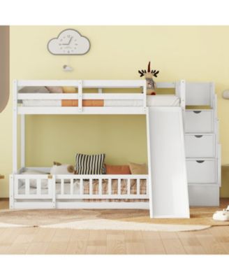 Twin-over-Full Bunk Bed with Slide & Storage