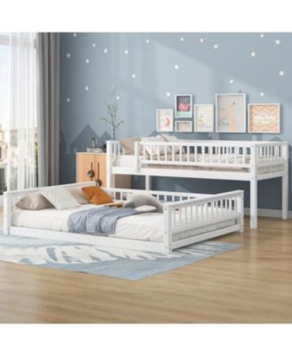 Twin XL over Queen Bunk Bed with Ladder and Guardrails