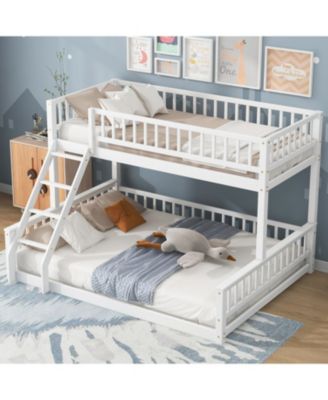 Twin XL over Queen Bunk Bed with Ladder and Guardrails