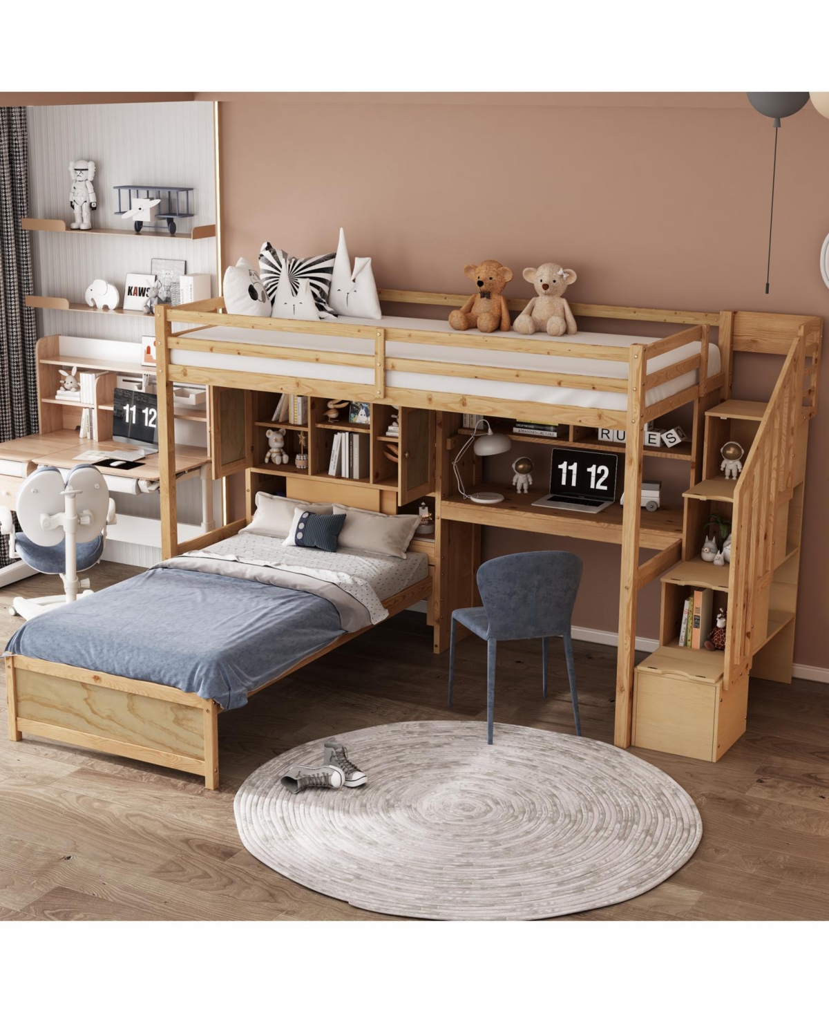 Streamdale Furniture Twin Loft Bed with Built-in Desk and Storage