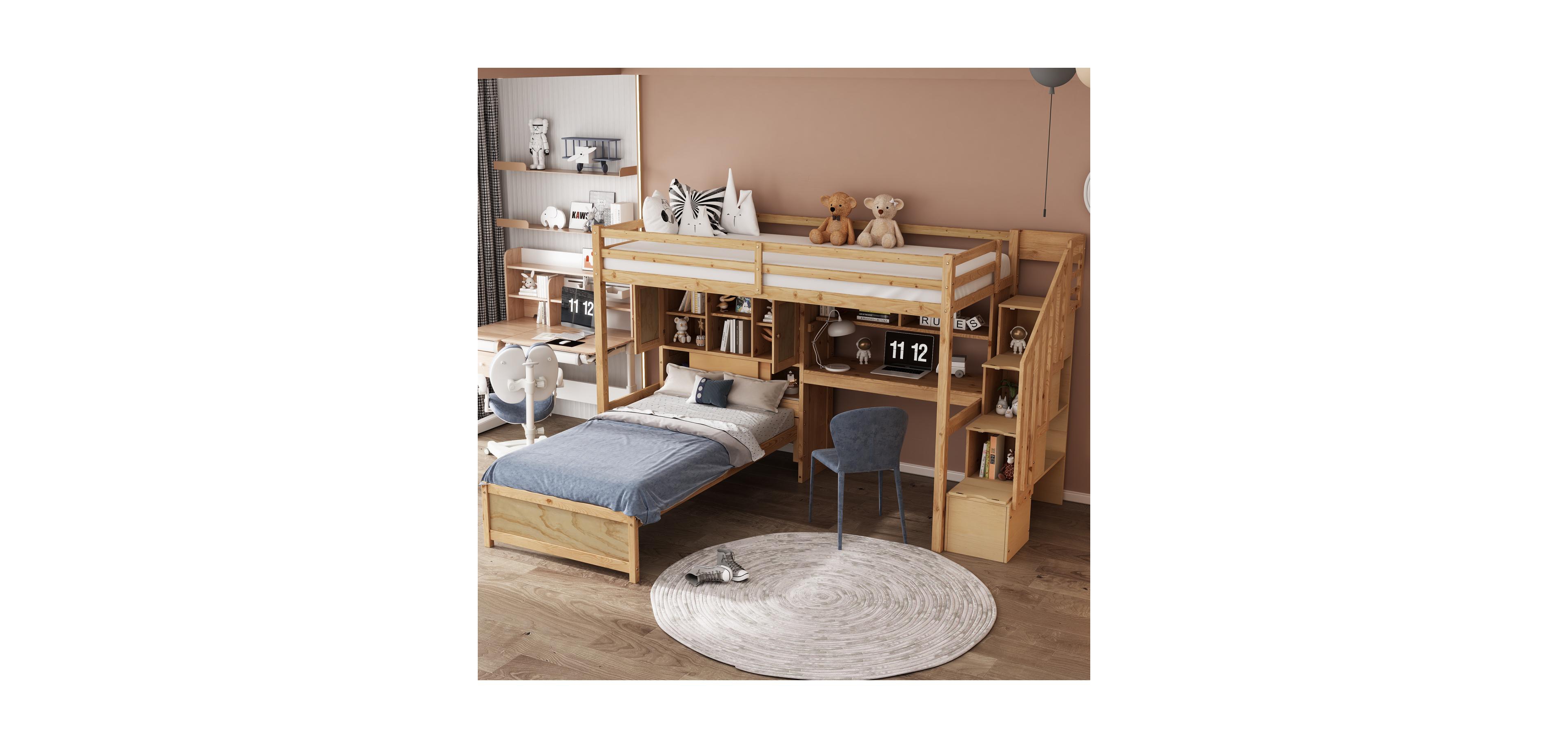 Streamdale Furniture Twin Loft Bed with Built-in Desk and Storage