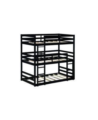 Triple Twin Bunk Bed with Built-in Ladders and Guardrails