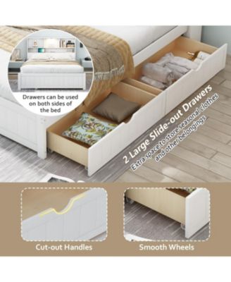 Twin Platform Bed with Bookcase Headboard, Downlight, Charger, Drawers