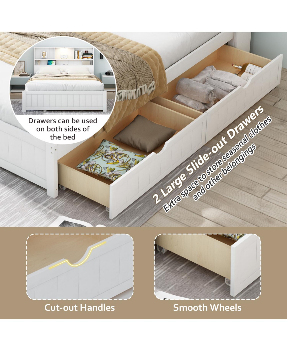 Streamdale Furniture Twin Platform Bed with Bookcase Headboard, Downlight, Charger, Drawers