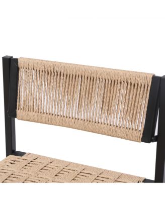 Kitchen Bar Stools with Footrest Set of 2 Paper Rope Weave Dining Chairs Counter Height Barstool