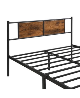 Queen Size metal bedframe, Headboard with wood panel decoration