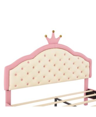 Full Size Lovely Crown Fantasy PU Leather Princess Bed with Tufted Headboard