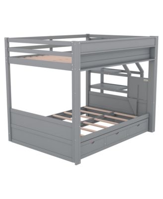 Wood Full Size Convertible Bunk Bed with Storage Staircase, Bedside Table, and 3 Drawers, White