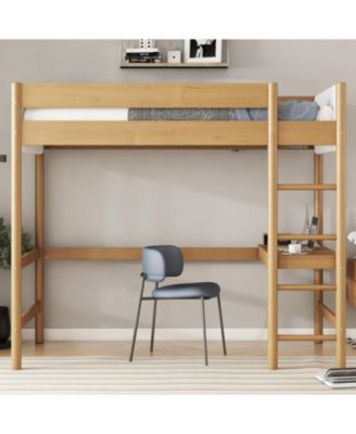 Upholstered Twin Loft Bed with Desk, Safety Rails, Teddy Fleece Headboard