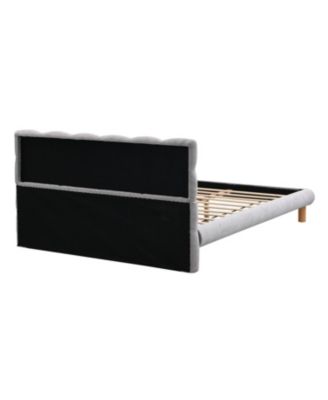 Full Size Upholstered Platform Bed Frame with Cookie-Shaped Headboard, Easy Assembly, soft and comfortable