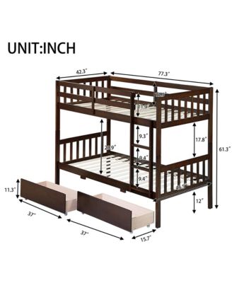 Twin Bunk Bed with Drawers and Safety Guardrails, Espresso
