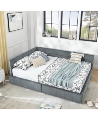 Queen Velvet Tufted Storage Bed with Backrest and Armrests