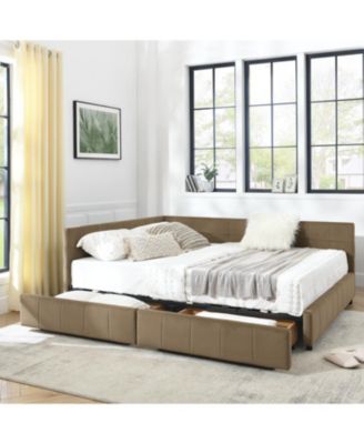 Streamdale Queen Bed Frame with Upholstered Tufted Headboard and Armrests, Velvet