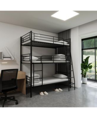Bedroom dormitory twin size black metal triple bunk bed can be disassembled into three beds
