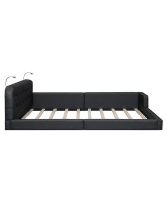 Queen Size Upholstered Platform Bed with 2 Reading Lights