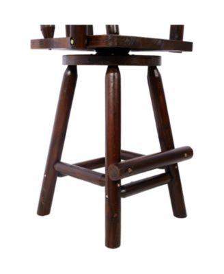 Rustic Fir Wood Bar Stool with Footrest and Wide Armrests