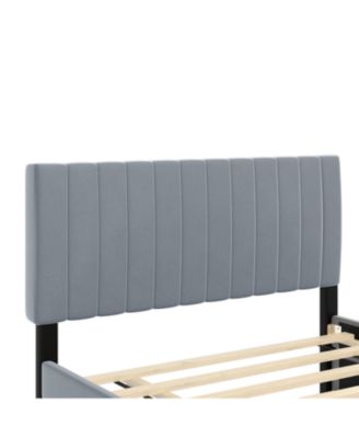 Full Size Velvet Upholstered Platform Bed with Twin Size Trundle