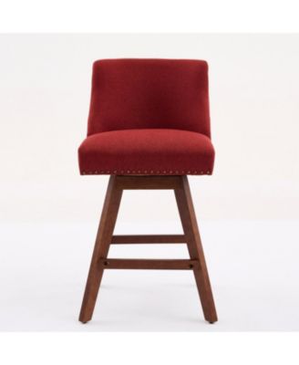 Counter Height Swivel Barstools, 26" H Seat Height Upholstered Bar Stools Set of 2, Fabric in Wine Red
