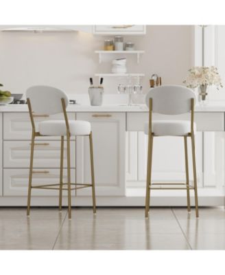 Streamdale Upholstered Velvet Bar Stools with Backrest (Creamy White), Set of 2