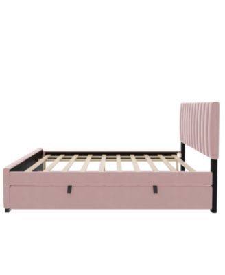 Full Size Velvet Upholstered Platform Bed with Twin Size Trundle