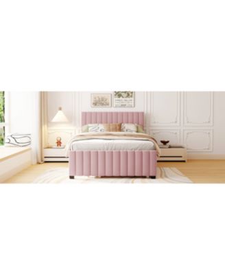 Full Size Velvet Upholstered Platform Bed with Twin Size Trundle