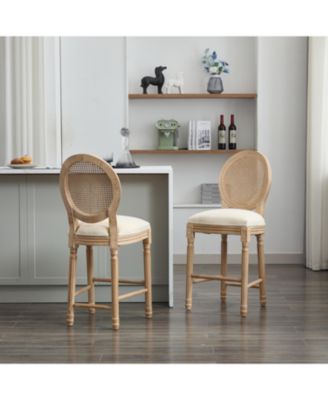 French Country Bar Stools with Upholstered Seats (Set of 2)