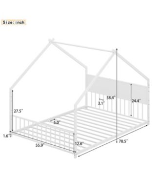  Kids House Bed with Roof and Lights, Metal Frame