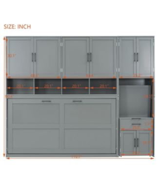  Twin Size Murphy Bed Wall Bed with Closet, Drawers & Desk-Gray