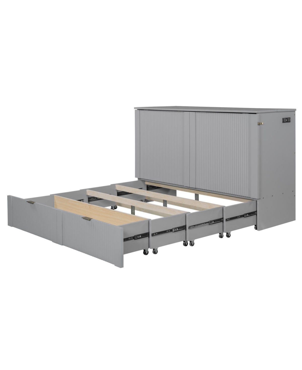 Streamdale Furniture Queen Size Murphy Bed with drawer and a set of Sockets & Usb Ports, Pulley Structure Design, Gray