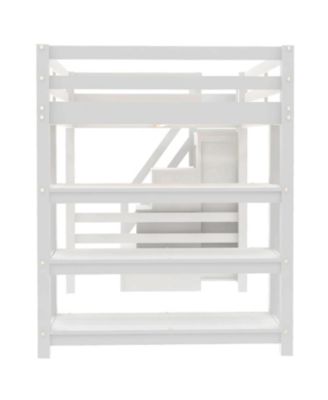 Loft Bed with Shelves Storage Stairs Wardrobe & LED