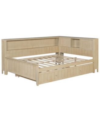 Full Size Wood Daybed with Storage Shelves and Trundle