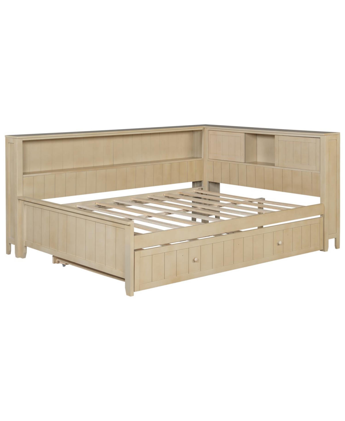 Streamdale Furniture Full Size Wood Daybed with Storage Shelves and Trundle