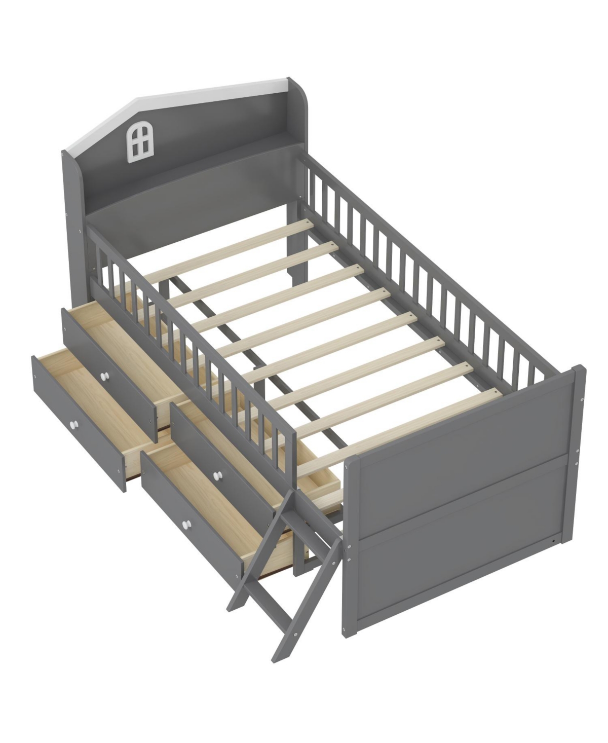 Streamdale Furniture Twin Bed Frame with Storage & Guardrail