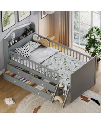 Twin Bed Frame with Storage & Guardrail