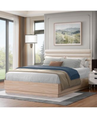 + Wood + Fabric Upholstered Headboard + Bed Frame