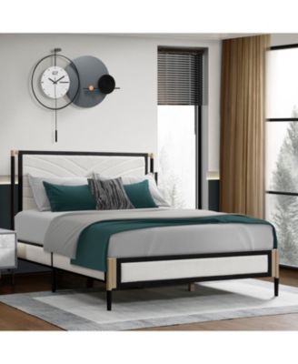 Full size Bed with Boucle fabric Headboard Frame