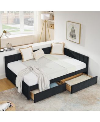 Tufted Upholstered Bed Frame with Drawers Velvet Black