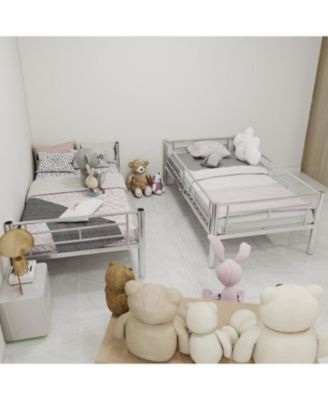 Twin Over Twin Metal Bunk Bed with Ladders & Guardrail