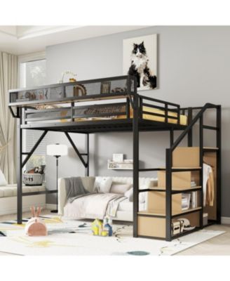 Queen Loft Bed with Stairs & Storage - Black