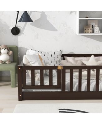 Twin Espresso Floor Bed with Fence & Door